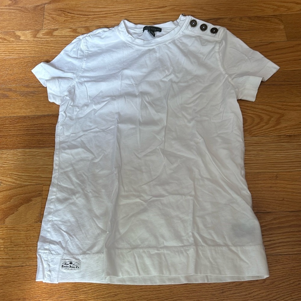 Ralph Lauren Women’s White Tee with Shoulder Buttons